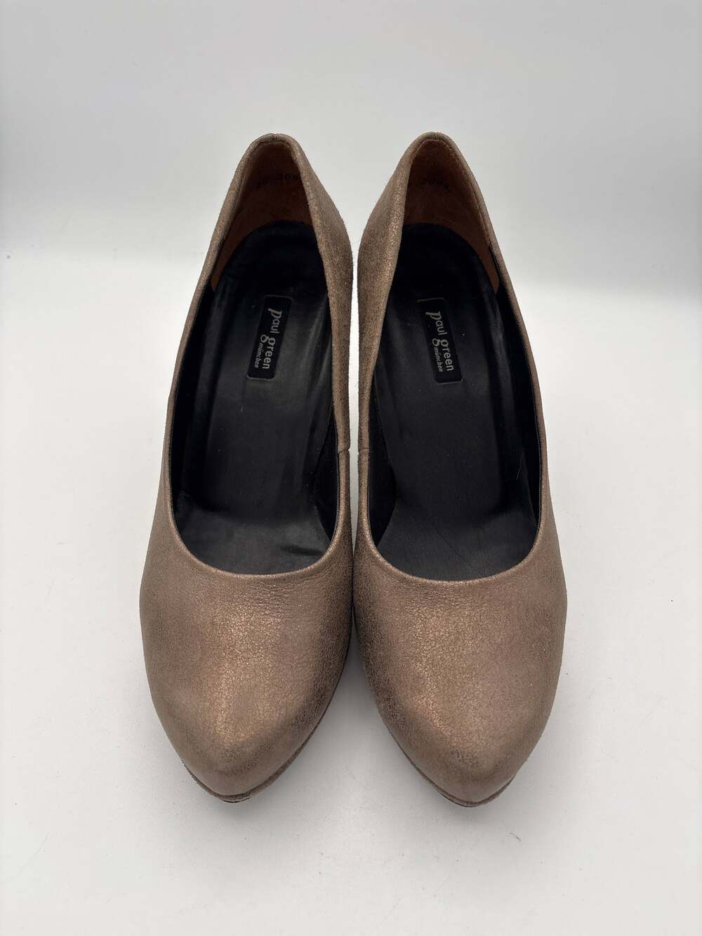 Womens Paul Green Goldish Beige Suede Leather Pumps Size 7.5 4 Inch Heel